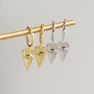 Elegant Evil Eye Heart Dangle Earrings