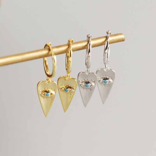 Elegant Evil Eye Heart Dangle Earrings