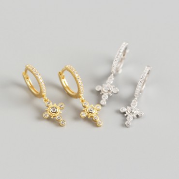 Beaded Gemstone Cross Dangle Earrings