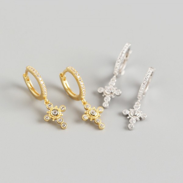 Beaded Gemstone Cross Dangle Earrings