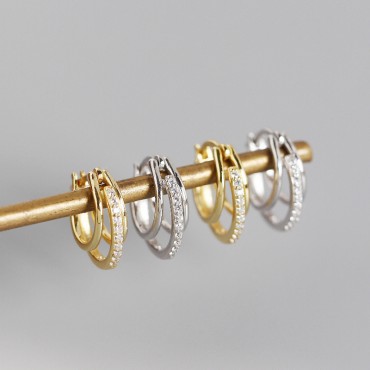 Pave Three Rings Hoop Earrings