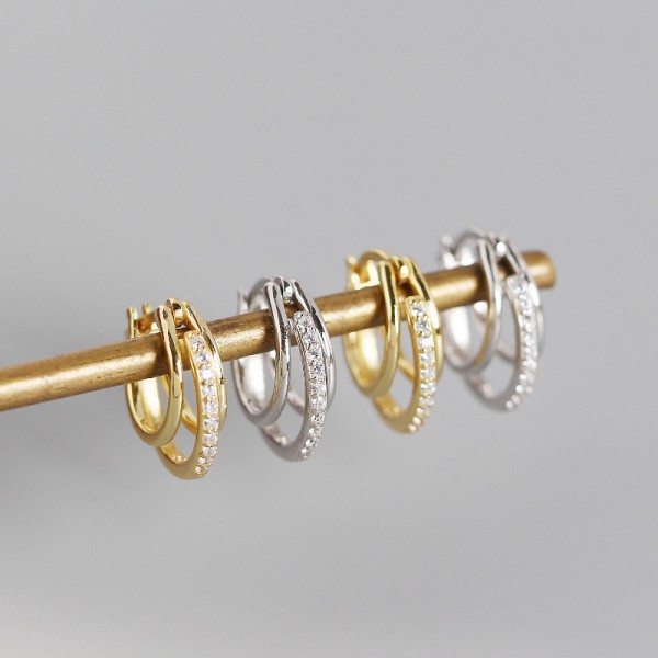 Pave Three Rings Hoop Earrings