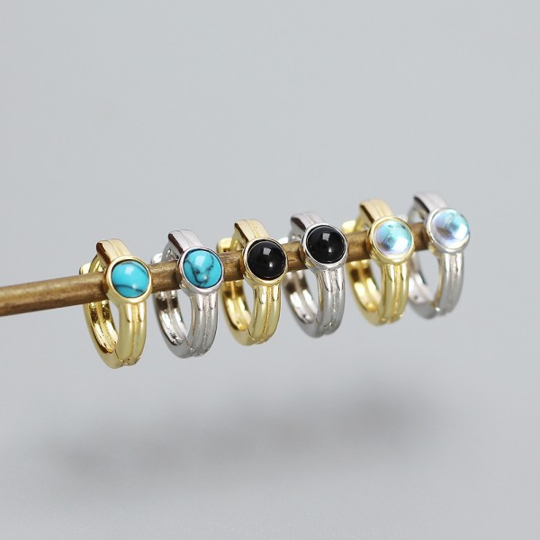 Casual Solitaire Gemstone Hoop Earrings