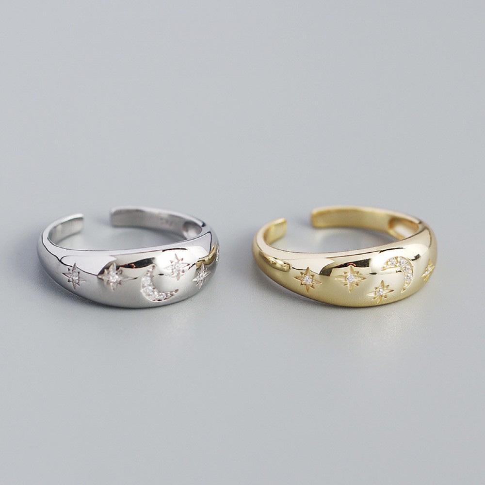 Elegant Moon and Star Open Ring - MLYH180