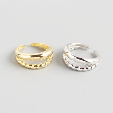 Double Layer Glossy and Twist Open Ring