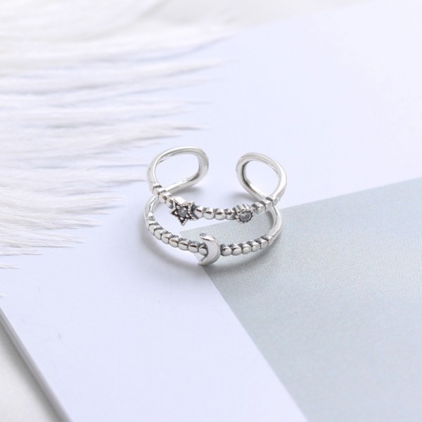 Double Layer Moon and Star Open Ring