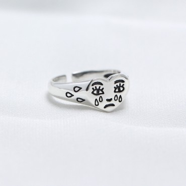 Engraved Tearful Heart Open Ring