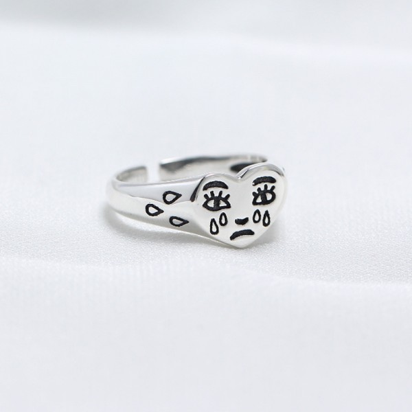 Engraved Tearful Heart Open Ring