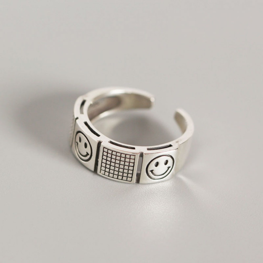Chessboard and Smiley Emoji Open Ring - MLYH199