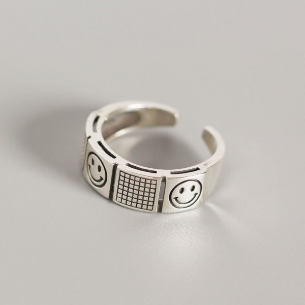 Chessboard and Smiley Emoji Open Ring