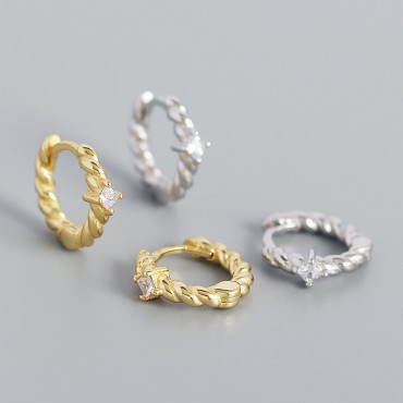 Twisted Textured Solitaire Hoop Earrings