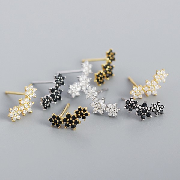 Sparkling Five Petals Flowers Stud Earrings