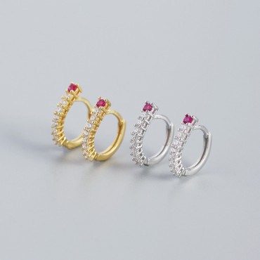 Sparkling Gem Row Hoop Earrings