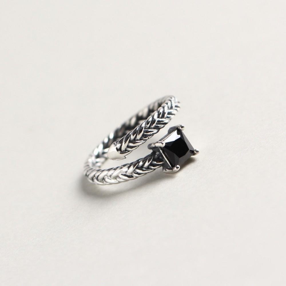 Vintage Chain and Square Gem Open Ring - MLYH216