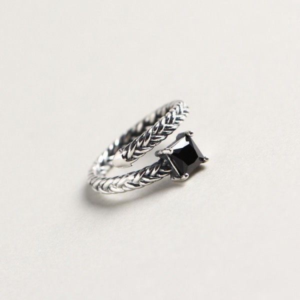 Vintage Chain and Square Gem Open Ring