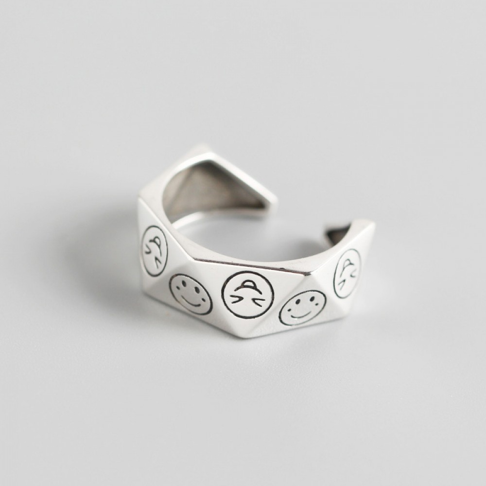 Triangular Cut Emoji Open Ring - MLYH218