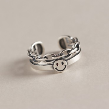 Chain and Smiley Emoji Open Ring