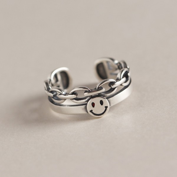 Chain and Smiley Emoji Open Ring