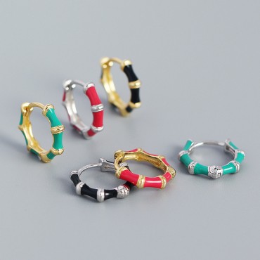Fashion Bamboo Enamel Hoop Earrings