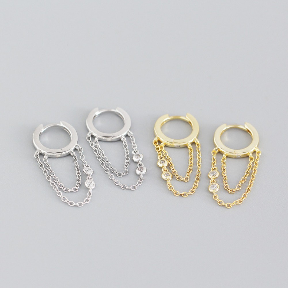 Tassel Chain with Gem Hoop Earrings - MLYH234