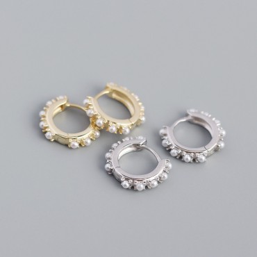 Metallic Pearl Beads Hoop Earrings