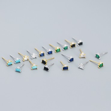 Sweet Rectangular Gem Stud Earrings