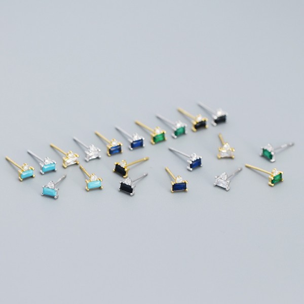 Sweet Rectangular Gem Stud Earrings