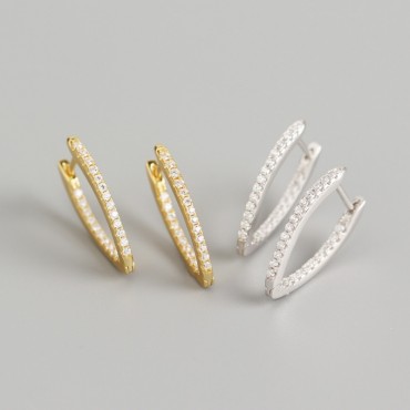 Pave V-shaped Hoop Earrings