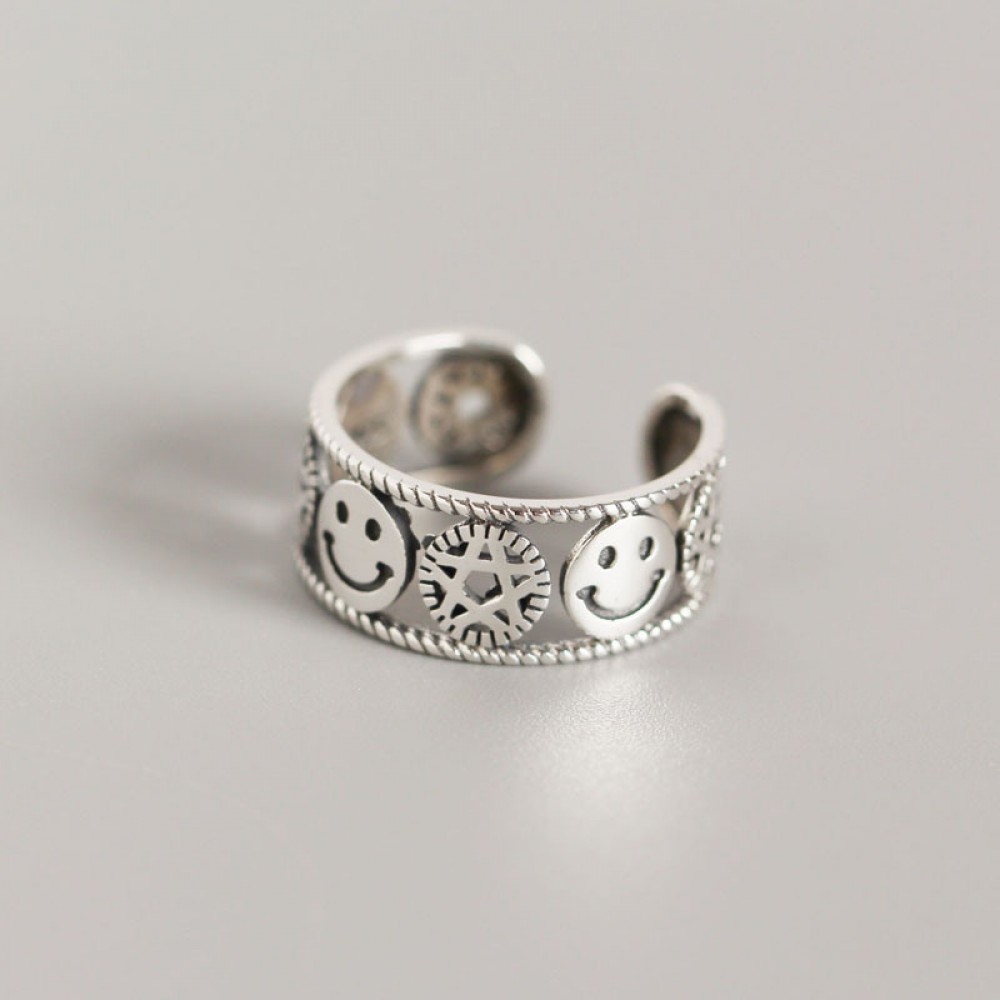 Vintage Emoji and Stars Open Ring - MLYH247