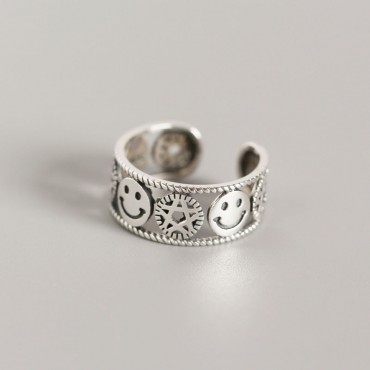 Vintage Emoji and Stars Open Ring