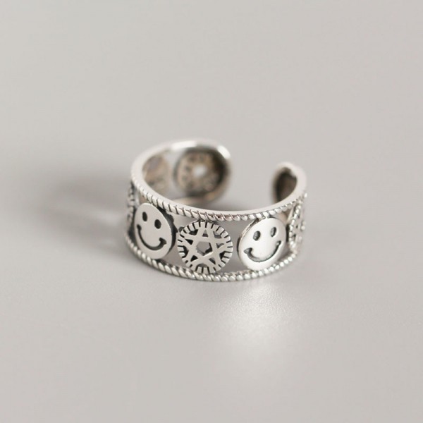 Vintage Emoji and Stars Open Ring