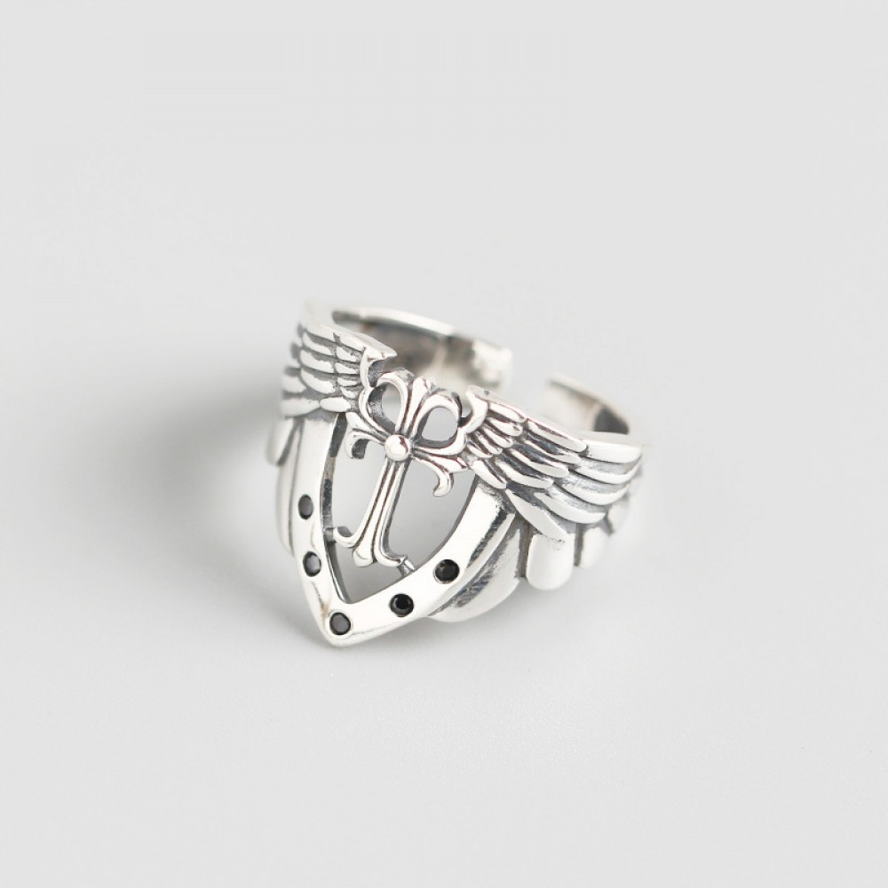 Vintage Winged Cross Open Ring - MLYH249