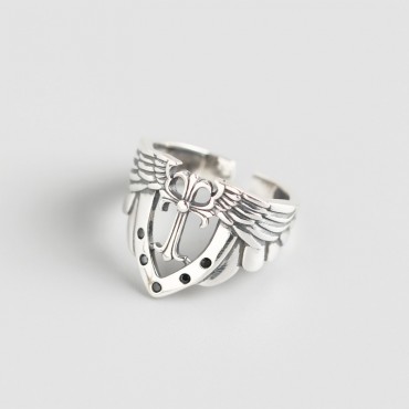 Vintage Winged Cross Open Ring