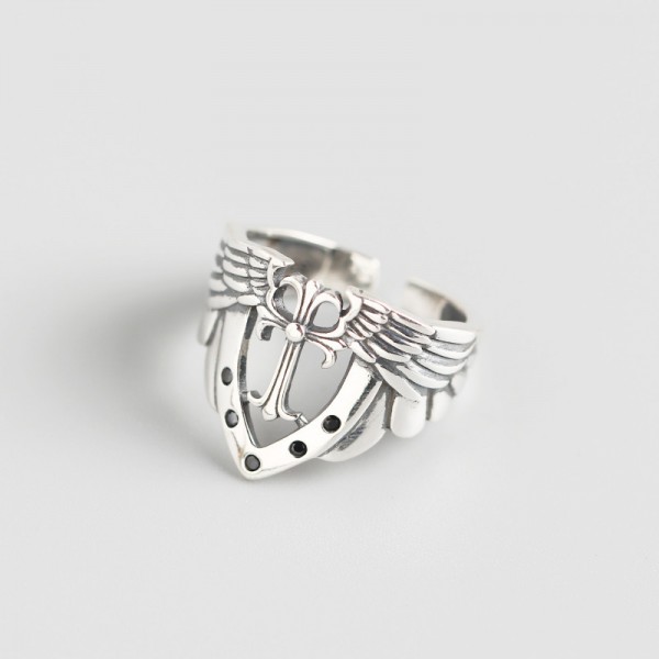 Vintage Winged Cross Open Ring