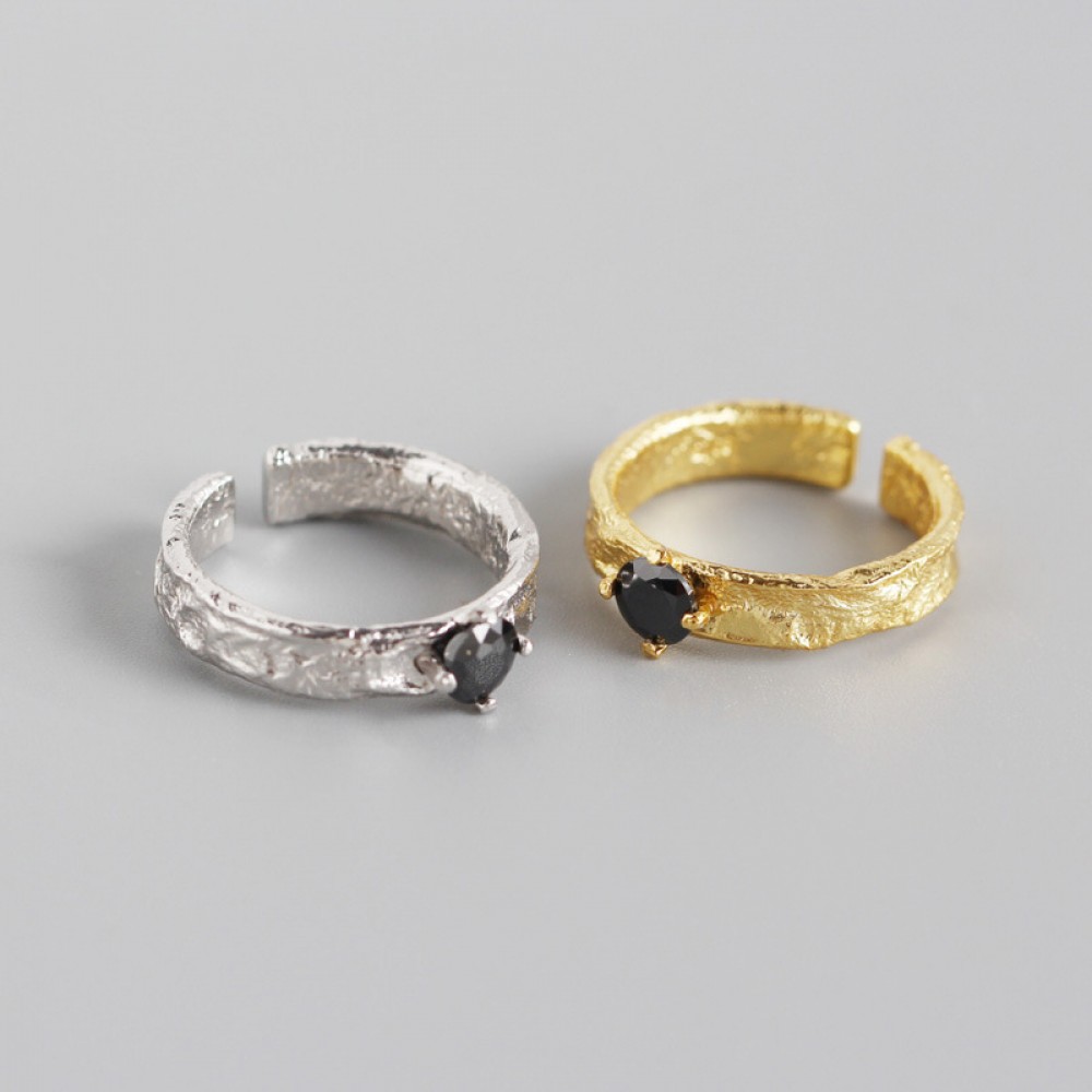 Solitaire Tinfoil Texture Open Ring - MLYH251