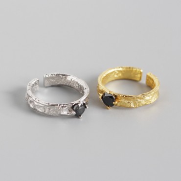 Solitaire Tinfoil Texture Open Ring