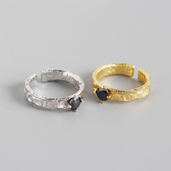Solitaire Tinfoil Texture Open Ring
