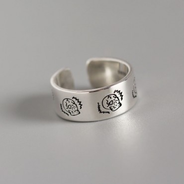 Vintage Engraved Skull Open Ring