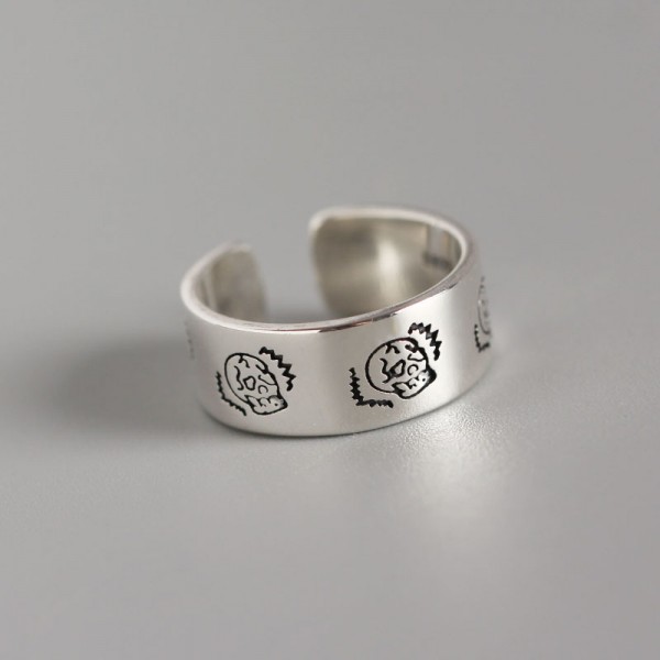 Vintage Engraved Skull Open Ring