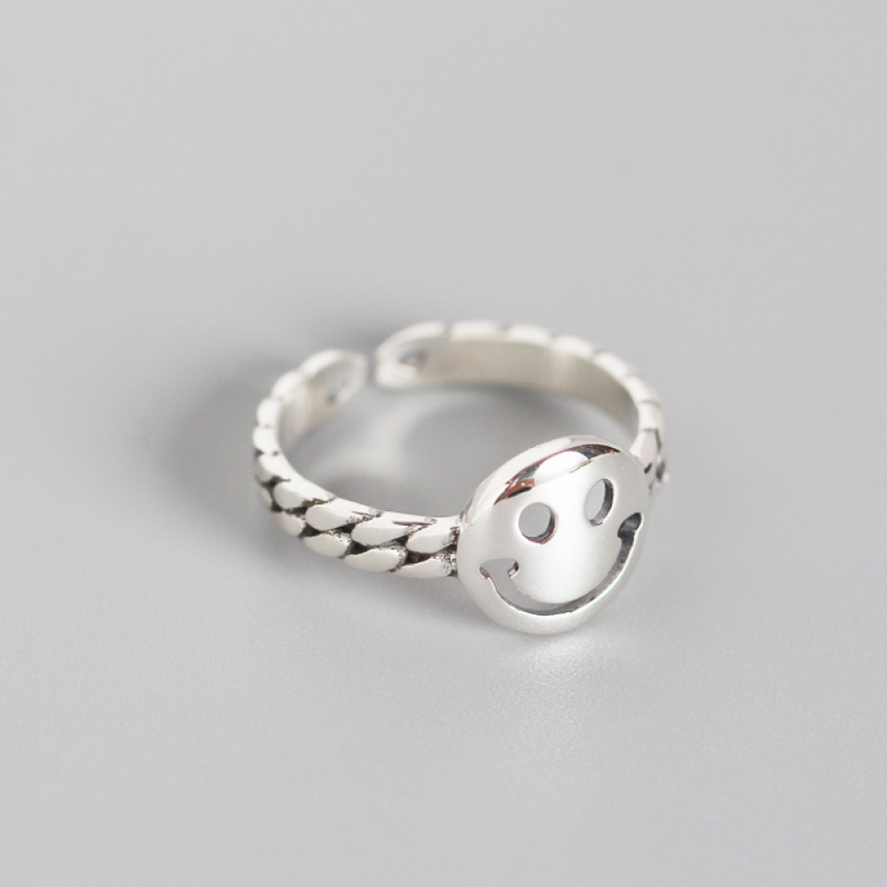 Chain and Smiley Emoji Open Ring - MLYH260
