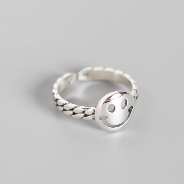 Chain and Smiley Emoji Open Ring