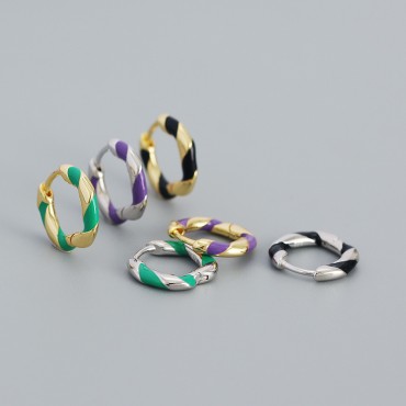 Colorful Spiral Enamel Hoop Earrings