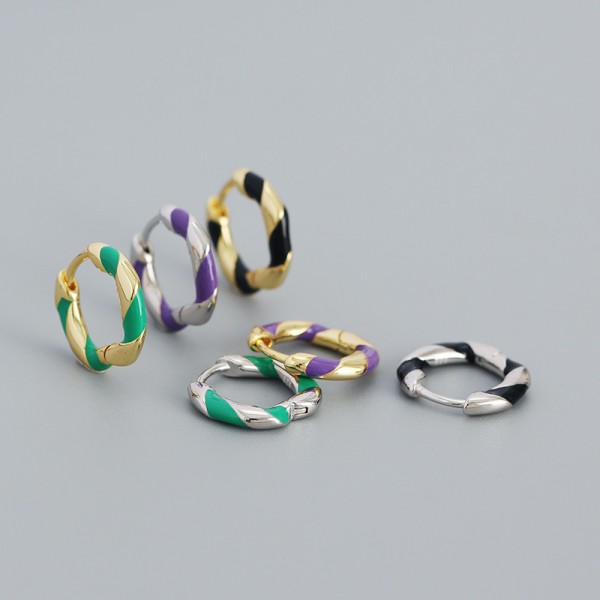 Colorful Spiral Enamel Hoop Earrings