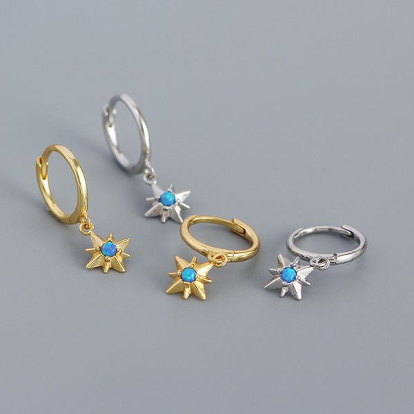 Opal Eight Awn Star Dangle Earrings