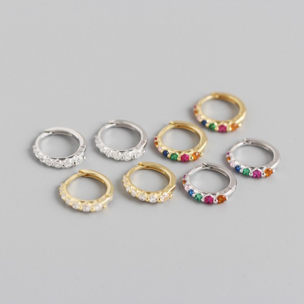 Minimalist Row of Gems Hoop Earrings