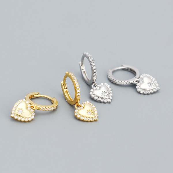 Sparkling Heart Shaped Dangle Earrings