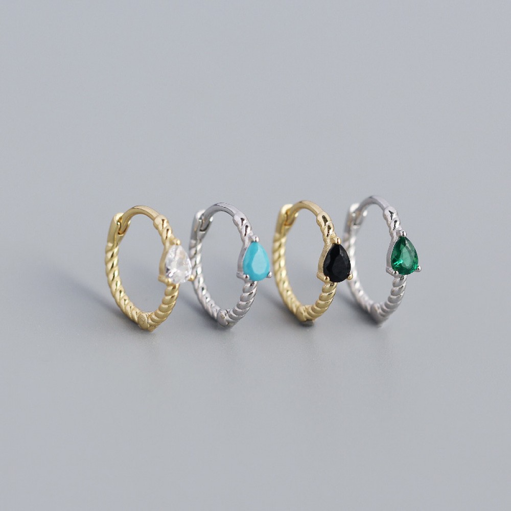 Teardrop Gemstone Twisted Hoop Earrings - MLYH282