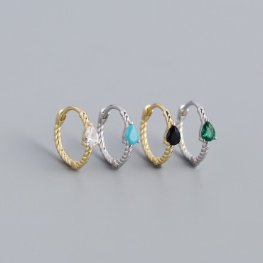 Teardrop Gemstone Twisted Hoop Earrings