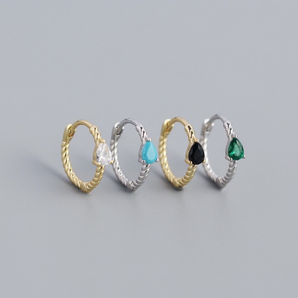 Teardrop Gemstone Twisted Hoop Earrings