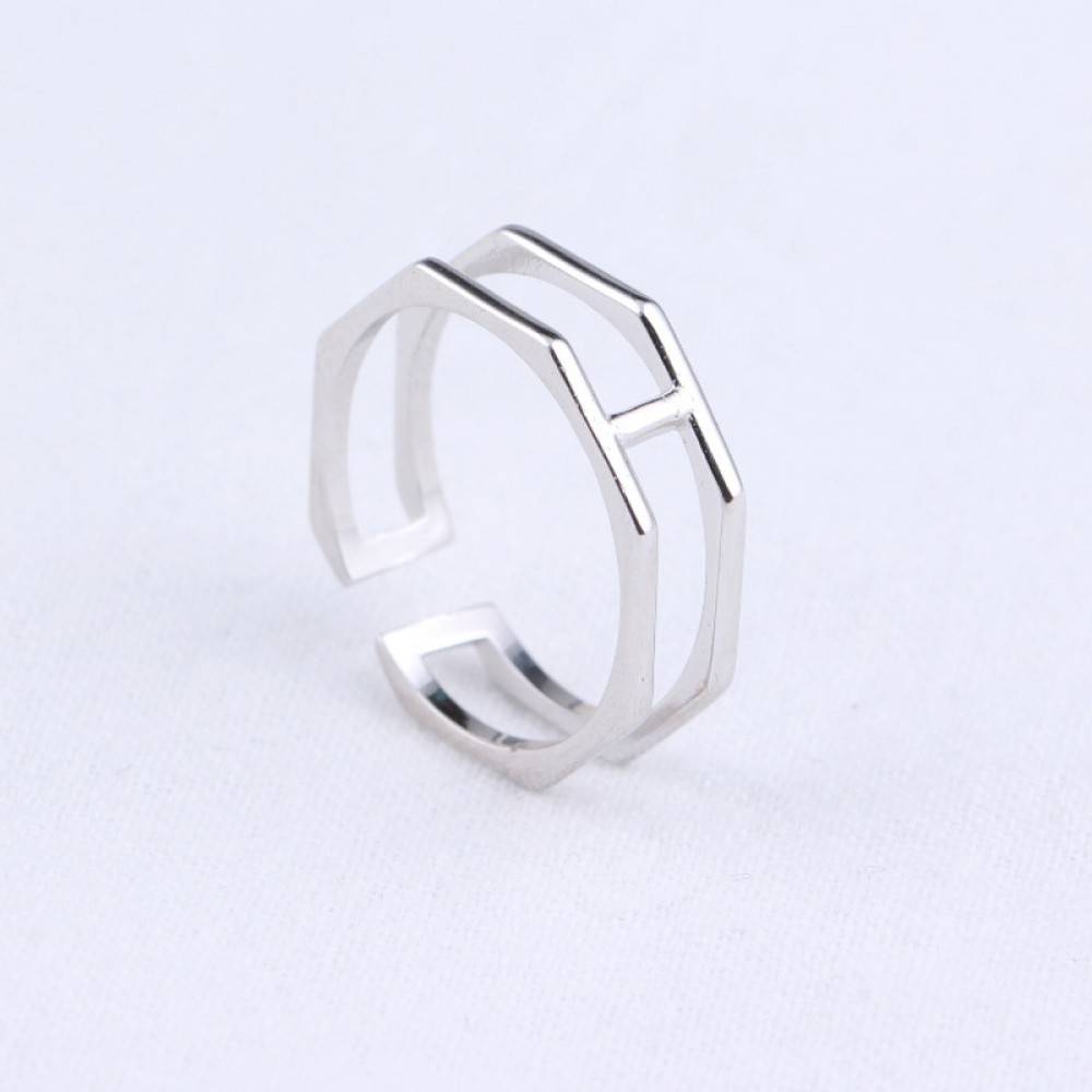 Minimalist Double Hexagonal Open Ring - MLYH289